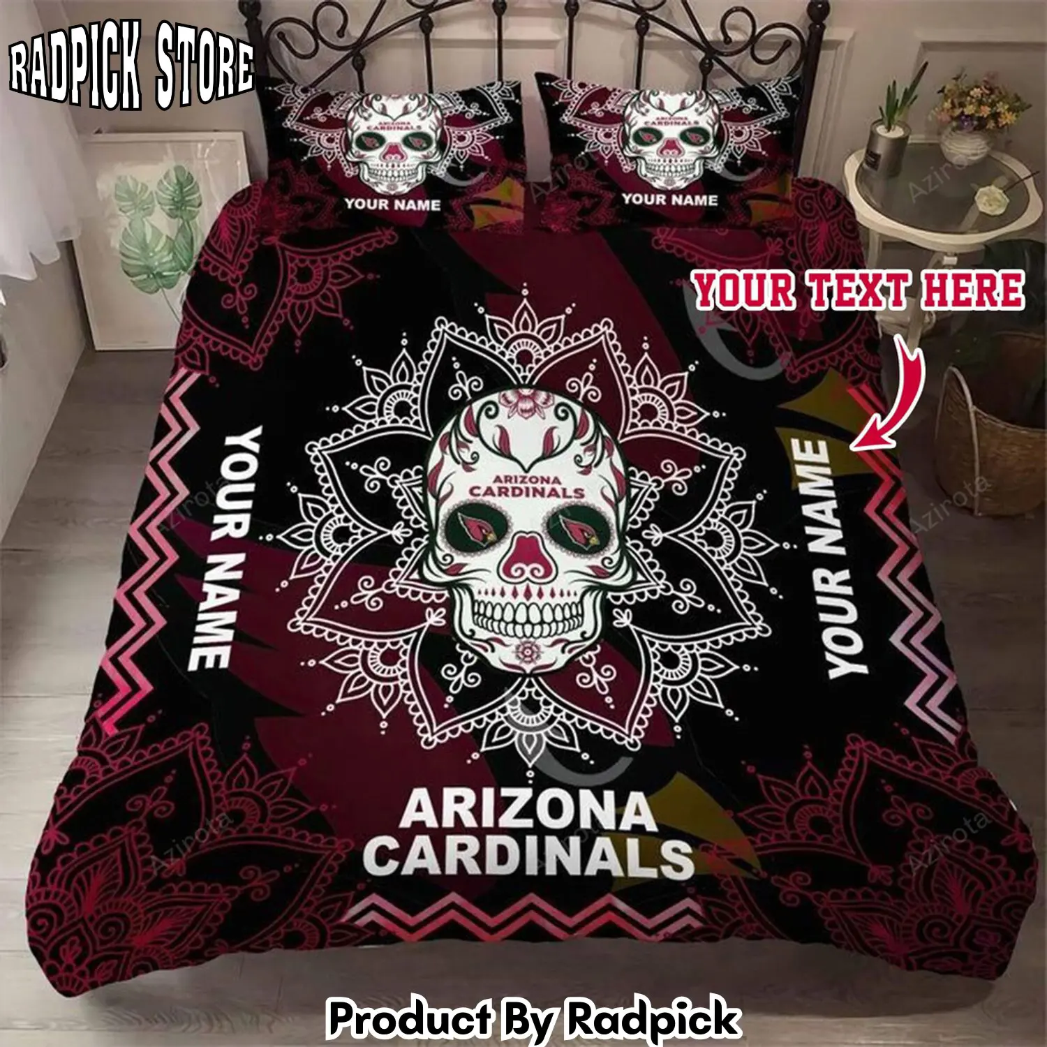 Radpick arizona cardinals 33 football personalized custom bedding sets king queen twin bedding set rp3278716
